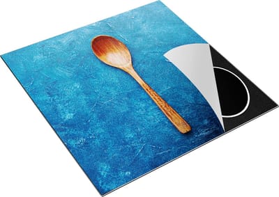 Chefcare Inductie Beschermer Lepel op Blauwe Marmer - 78x78 cm - Afdekplaat Inductie - Kookplaat Beschermer - Inductie Mat