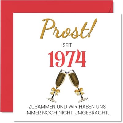 Grappige 50e Trouwdag Kaart - Proost! Liefde Sinds 1974