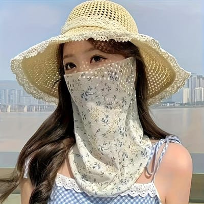 Dames Bohemian Bloemenprint Nek Sjaal Ademend Volledige Bedekking Winddicht Buiten Strand Accessoire voor Casual Uitjes & Zomeractiviteiten brown