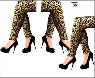 3x Luxe Legging metallic panter mt.L/XL - Optocht Carnaval thema feest festival party