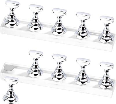 Nageloefenstandaard Set - Manicure Houder - Nagels Ontwerpen - Magnetisch Afneembaar Systeem - 2 Sets - Zilverkleurig