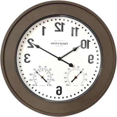 Wandklok met Weerstation - Buitenklok Binnenklok - Weersvoorspelling Binnen Buiten - 3-in-1 Weerstation - 50 cm Diameter - Bruin Hout