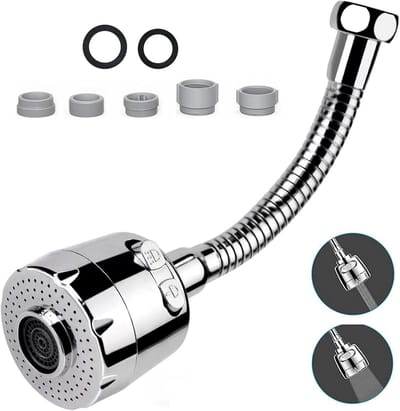 Keukenkraan - Verlengstuk - Kraanopzetstuk - waterkraan verlenging - keuken kraanbeluchter - sproeikop zwenkdouche - beluchter waterkraan - Flexibel Opzetstuk Kraanslang - zilver - 165mm - rvs