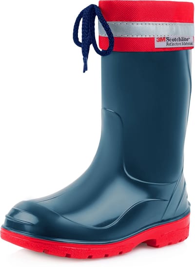 Ladeheid Kinder Regenlaarzen - Rubber - Hoog met Veters - PVC - Waterdicht – Donkerblauw Rood – 24 - LA-LMG-972-Kim