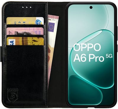 Rosso Element Geschikt voor Oppo A6 Pro | Wallet Book Case | Portemonnee Hoesje | 3 Pasjes | Magneetsluiting | Stand Functie | Zwart