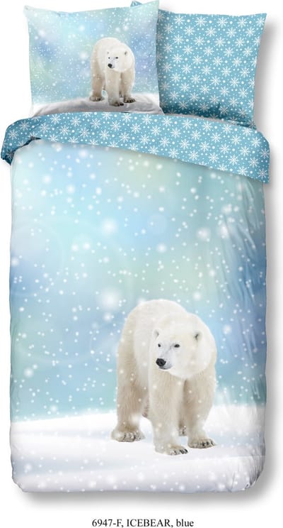 Good Morning dekbedovertrek ijsbeer in de sneeuw - 1 persoons 140x200/220 cm - Blauw - 100% Katoen flanel