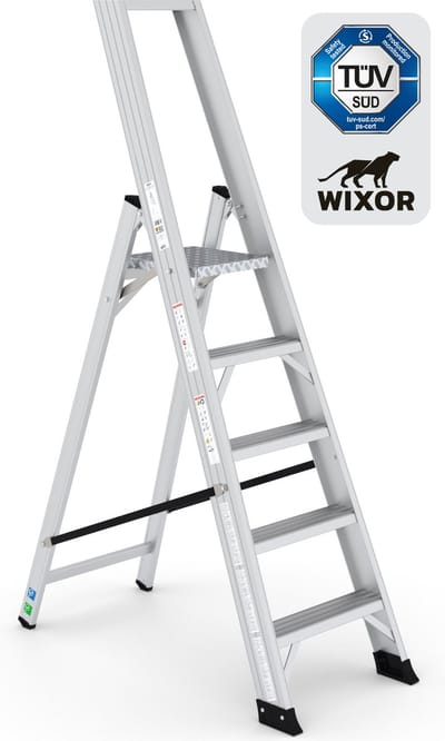 Wixor Trapladder Expert | Huishoudtrap 5 treden | Professionele trap | Bordestrap | Stevige Trap | Tuv-gecertificeerd | EN131