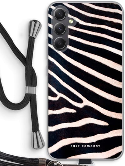 Case Company® - Hoesje met koord geschikt voor Samsung Galaxy A34 hoesje met Koord - Zebra - Telefoonhoesje met Zwart Koord - Bescherming aan alle Kanten en Over de Schermrand