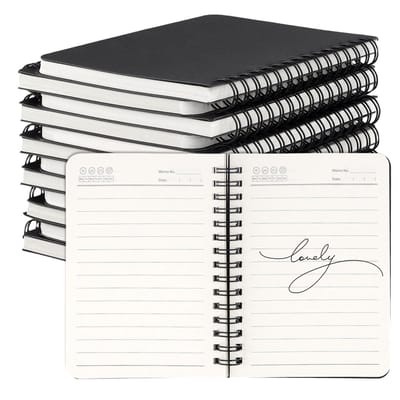 Dailygoods- Notitieblok A6 - 12 Stuks - Gelinieerd - Spiraalblok - 50 Vellen - Compact Formaat 14 x 10,2 cm - Zwart Design - Notitieboek