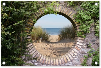 Dailygoods- Tuinposter 60x40 cm - Doorkijk - Strand - Duin - Buitenposter - Extra stevige ringen - Bisonyl zeil - Tuindoek
