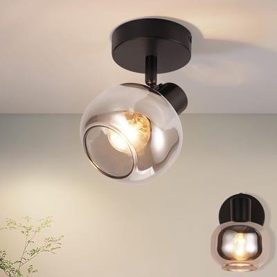 Glitzerlife - Plafondspot Plafondlamp - draaibaar en kantelbaar - opbouwspot - 1xE14 fitting - rookglas glazen lampenkap - Ø13,5cm - zwart - moderne plafondspot voor hal slaapkamer keuken woonkamer