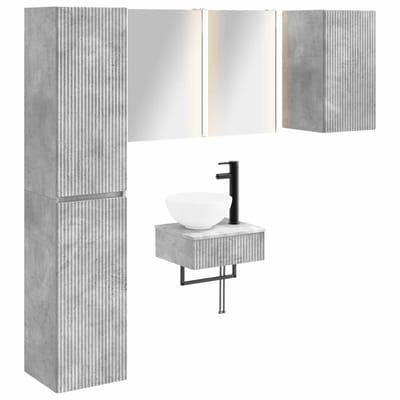 vidaXL - Badkamermeubel - Set - 5 - st - Betongrijs - Bewerkt - hout - en - glas