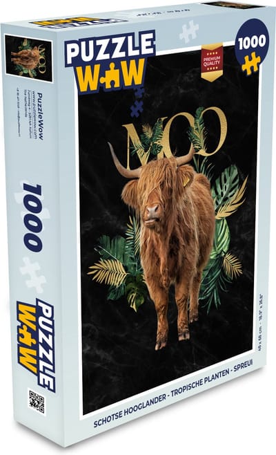 Puzzel Schotse hooglander - Tropische planten - Spreuk - Legpuzzel - Puzzel 1000 stukjes volwassenen