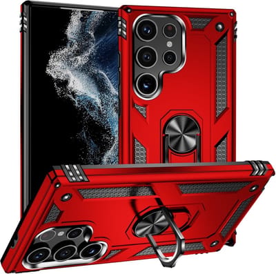 Coverup Hoesje - Geschikt voor Samsung Galaxy S24 Ultra Hoesje - Coverup Ring Kickstand Back Cover - Rood