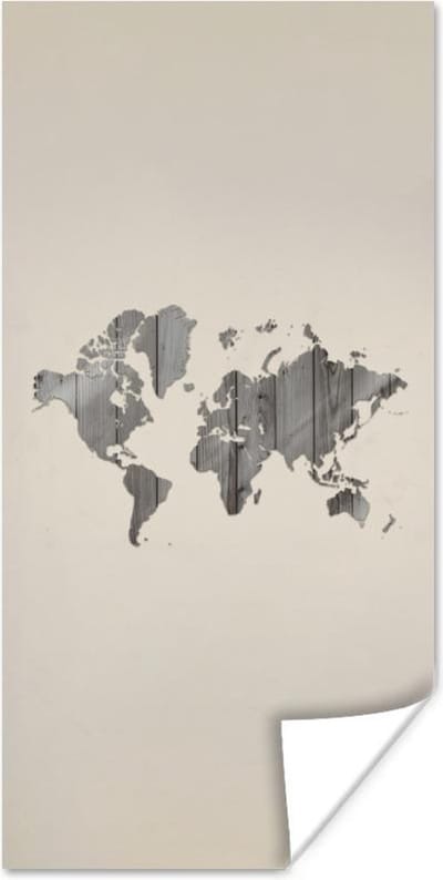 Wereldkaart Muur - Wereldkaart - Hout - Plank - 20x40 cm - Poster