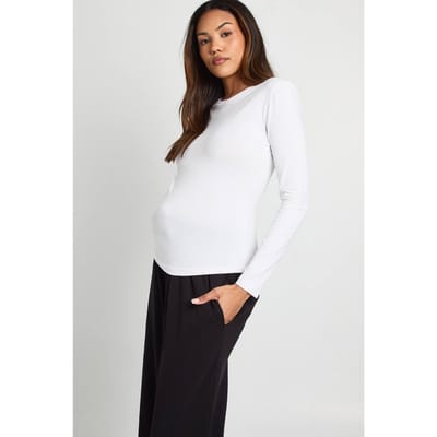 boohoo Dames Zwangerschaps Basic Lange Mouwen Nauwsluitende Longline Top | Wit | Maat: 38