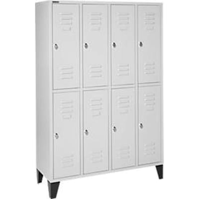 Schäfer Shop Select Kledinglocker, 4 x 2 compartimenten, met poten, draaigrendelslot, deur lichtgrijs
