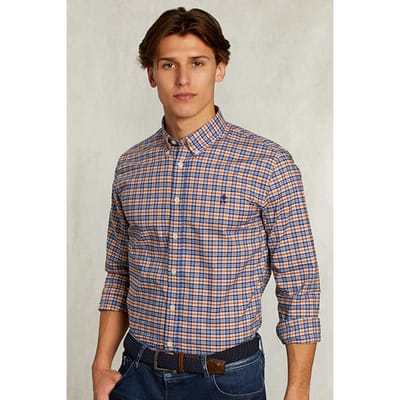 River Woods Custom Fit Checked Shirt Orange/blue Yellow Size: 3XL | Casual Shirts Outlet | Heren | Blauw