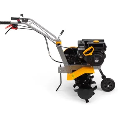 Roterende Tuinfrees Met 182 Cc Benzinemotor, 60 Cm Werkbreedte, Zes Metalen Rotoren En Één Voorwiel.