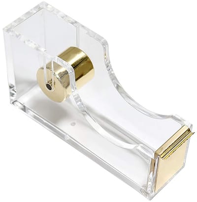 Plakband Dispenser, Doorzichtige Plakband Dispenser, Tapesnijder, Tapedispensers Desktop-briefpapier, 12x6.5x3.5 cm, ong. 190 g, goud