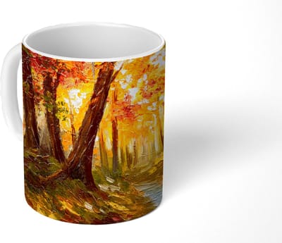 Mok - Koffiemok - Schilderij - Herfst - Bos - Olieverf - Mokken - 350 ML - Beker - Koffiemokken - Theemok