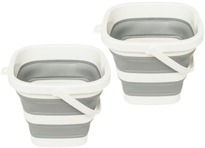 5Five Emmer opvouwbaar - 2x - 5L - grijs/wit - kunststof en rubber - Camping emmer