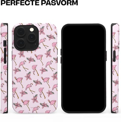 Casetastic hoesje geschikt voor Apple iPhone 13 Pro - MagSafe - Dubbellaagse bescherming - Tropisch Roze Flamigo Bloemen Paradijs - Fashion Case - Lichtgrijs Wit Lichtroze