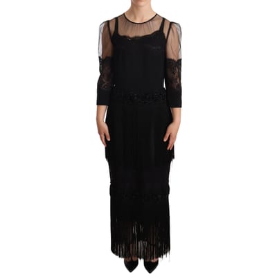 Dolce Gabbana Midi Jurk 34 Mouwen Kant Franje