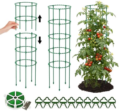 set van 3, plantensteun, 85 cm hoog, tomatenkooi, plantenhouder, rankhulp voor komkommers, tomaten, frambozen, erwten, bloemen, planten (25 cm diameter)