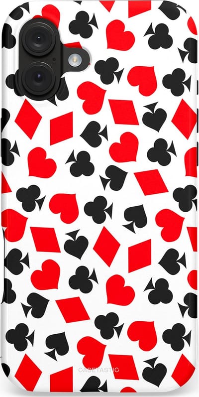 Casetastic hoesje geschikt voor Apple iPhone 16 Plus - MagSafe - Dubbellaagse bescherming - Harten spel - Fashion Case - Wit Rood Zwart Grijs