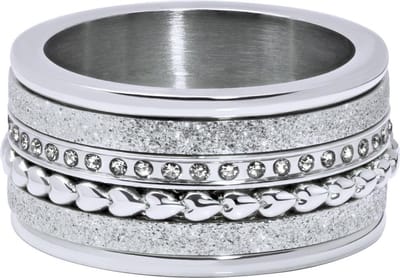Quiges Dames Stapelring Set RVS Hartjes/Zirkonia Verzilverd - Maat 17 - Hoogte 8mm - SRS009S17