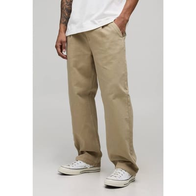 Relaxed Fit Half & Half Tailleband Gewassen Twill Broek | Taupe | Size XS