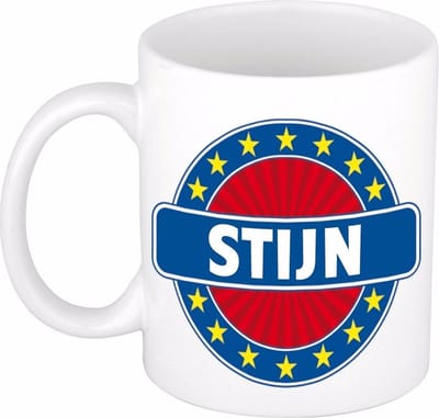 Bellatio Decorations - Stijn voornaam - koffiemok - beker - wit/blauw - 300 ml - Cadeau - Heren - Collega - Vaderdag - Verjaardag