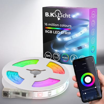 B.K.Licht - RGBIC LED Strip - 5 meter - smart WiFi - USB - muzieksensor - lopende verlichting - gekleurd licht - slimme verlichting - met App
