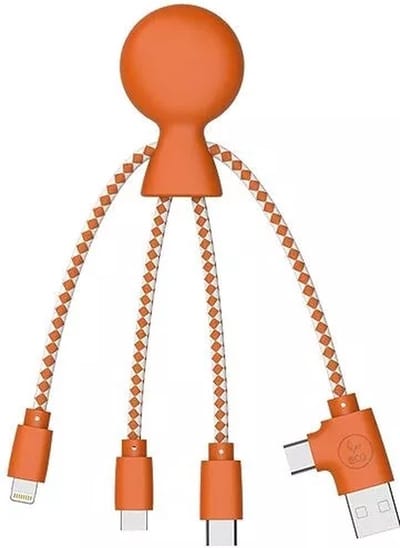 Xoopar - Mr Bio 3-in-1 Laadkabel – USB & USB-C naar USB-C, Lightning en Micro-USB – Multilaadkabel – Oranje