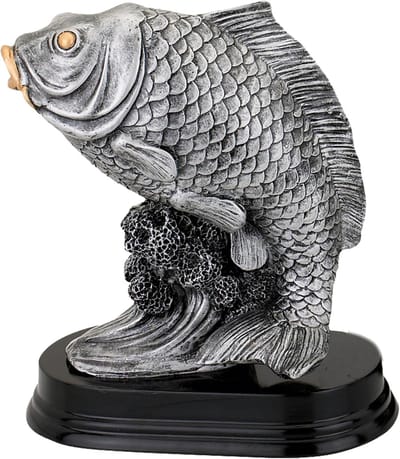 Grote Vis Trofee - Prijs Viswedstrijd - Grootste Vis - Extra Zwaar Ontwerp - 37 cm Hoog - Zilver Goud