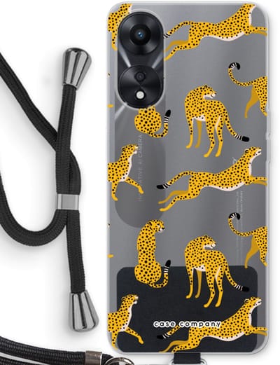 Case Company® - Hoesje met koord geschikt voor Oppo A78 5G hoesje met Koord - Luipaard - Telefoonhoesje met Zwart Koord - Bescherming aan alle Kanten en Over de Schermrand