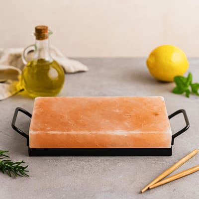 Himalaya Zoutsteen BBQ Kookplaat - Bak & Kookplaat Met Handvat - 30x20x5cm - BBQ Accessoire - Himalaya Zoutsteen Grill