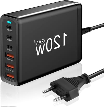Krachtige 120W 6-Port USB C Adapter, Snellader met USB-C en USB-A, Ideaal voor Telefoons, Tablets en Laptops