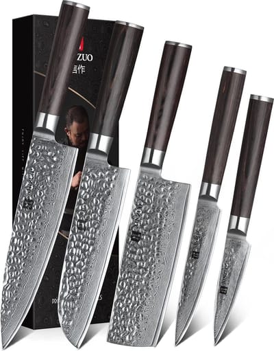 Xinzuo B1H Series - Set van 5 messen - Professioneel - Gehamerd Damascus staal (67 laag met kern van 10Cr15CoMoV) - Vlijmscherp - Messenset inclusief geschenkdoos