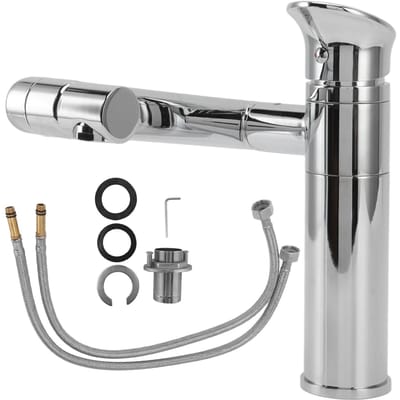 Universele Wastafelkraan met Slang Metalen Enkel Gats Wastafelkraan voor Keuken Badkamer G1/2 Draad gray