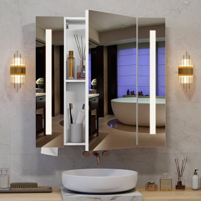 Puluomis Spiegelkast met LED-verlichting - Anticondensatie - Medicijnkast- Badkamerkast - Wit - 70x70cm