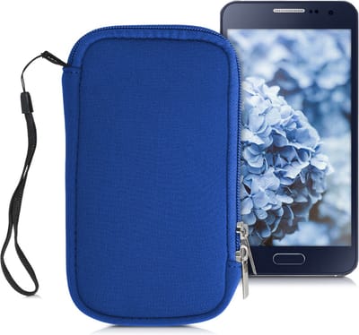 kwmobile telefoontasje universeel geschikt voor L - 6,5" smartphones - 16,5 x 8,9 cm - Hoesje met rits en polslusje -In blauw -