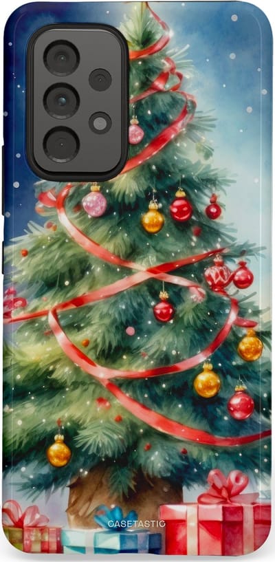 Casetastic hoesje geschikt voor Samsung Galaxy A53 (2022) 5G - Dubbellaagse bescherming - Aquarel Kerstboom Cadeau - Fashion Case - Grijs Donkerblauw Saliegroen Beige