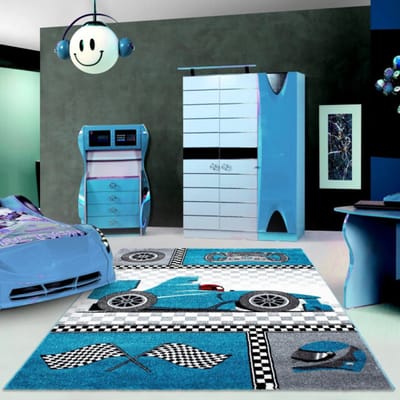 Muratap Kids formule 1 vloerkleed kinderkamer blauw / grijs laagpolig- 80x150 cm
