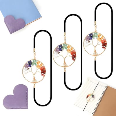 Persoonlijke Boekenleggers, Boom des Levens, Handgemaakte Metalen Boekenleggers met Elastische Band, Set van 3, Geluksbrenger en Hart Boekenlegger, Perfect voor Kerst, Moederdag en Cadeau voor Leraren