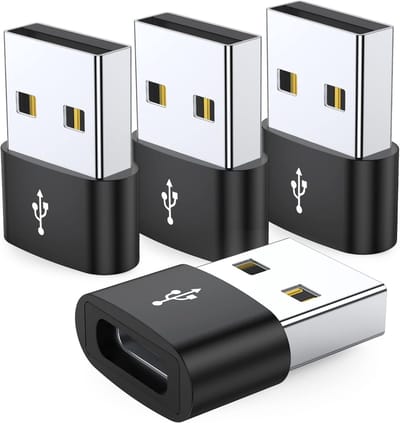 Oneay Set van 4 - USB-C female naar USB-A male adapter, Type-C naar USB-A oplaadkabel converter, compatibel met Apple Watch Ultra, iWatch 8, SE, iPhone 11/12/13/14/15/16 Plus/Pro Max, iPad Air 4/Mini 6, Samsung Galaxy S23/S22