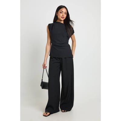 boohoo Dames One Shoulder Lange Top & Rechte Broek Coordinatenset | Black | Maat: 6