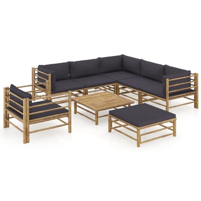 vidaXL - 8-delige - Loungeset - met - donkergrijze - kussens - bamboe