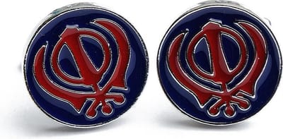 Manchetknopen - Rood met Blauw Patroon Rond